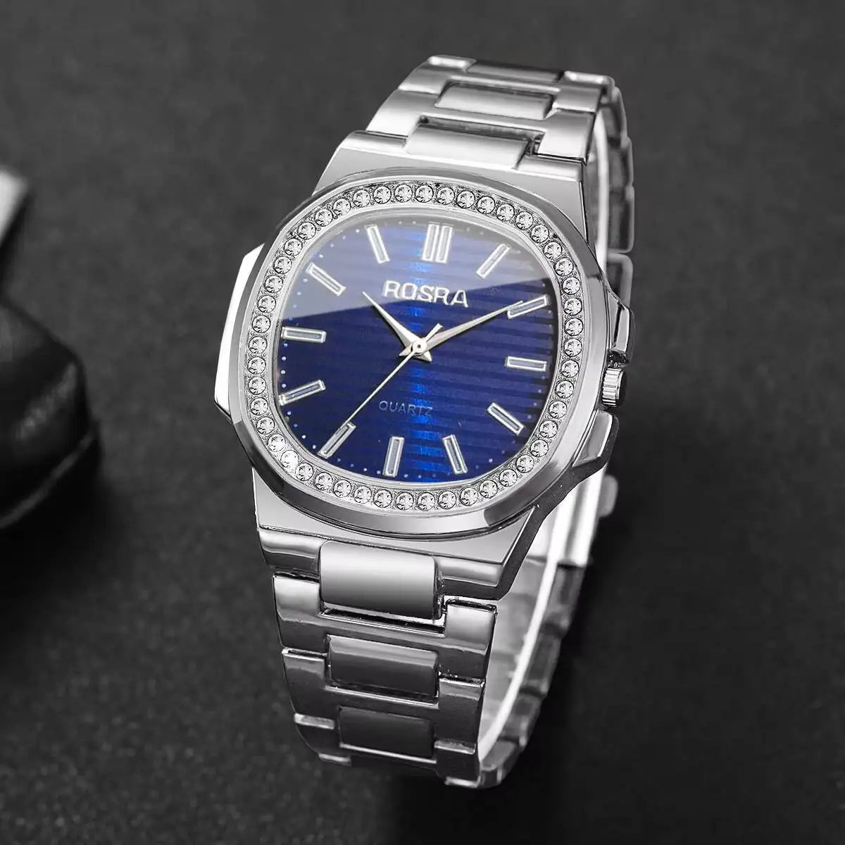 Durable alloy band watch with sparkling rhinestones for a luxurious look.