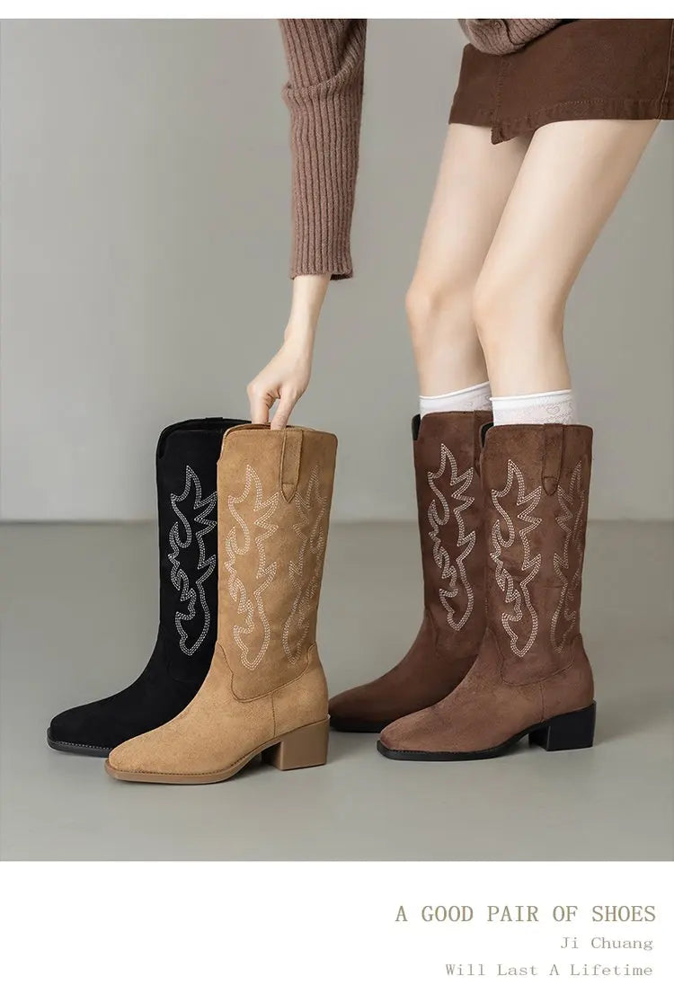 Detail shot of plush insole inside embroidered leather cowboy boot