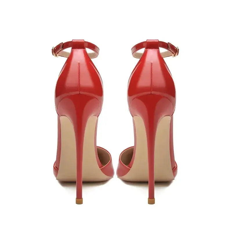 Side view of black stiletto heels elongating the leg.