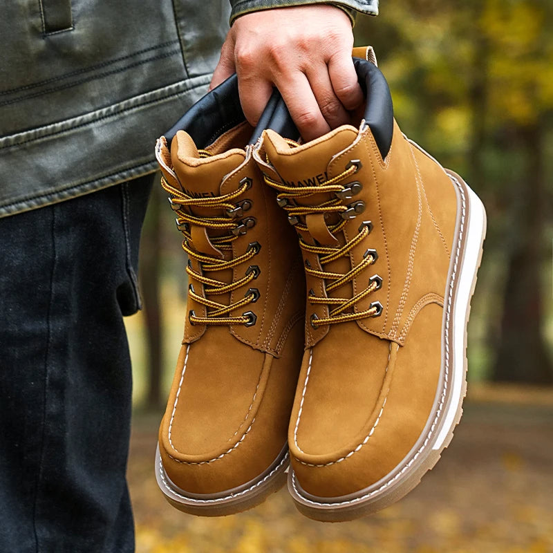 Side view of durable GuardStep Work Boots with rubber outsoles for slip resistance.
