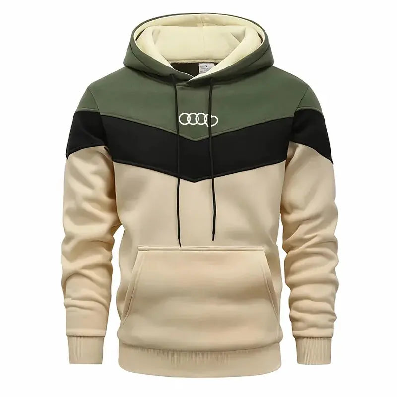 Men's athletic wear tracksuit showcasing a contemporary tricolor pattern for standout style.