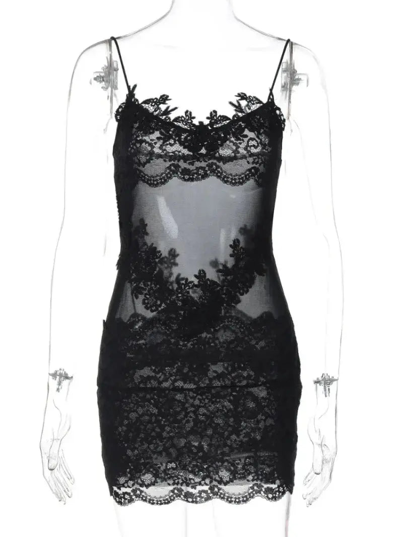 Side angle of the Midnight Whispers dress, showcasing its form-fitting style.