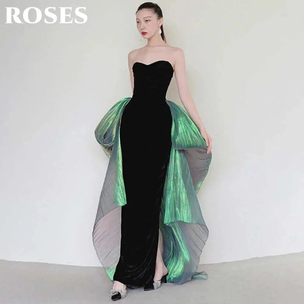 Enchanting Twilight Mermaid Gown in deep blue with sweetheart neckline and sweeping train.