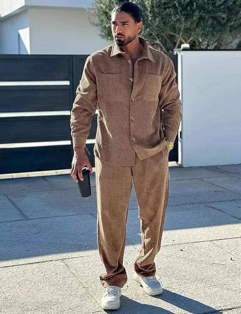 Model transitioning from day to evening in the versatile men's suit.