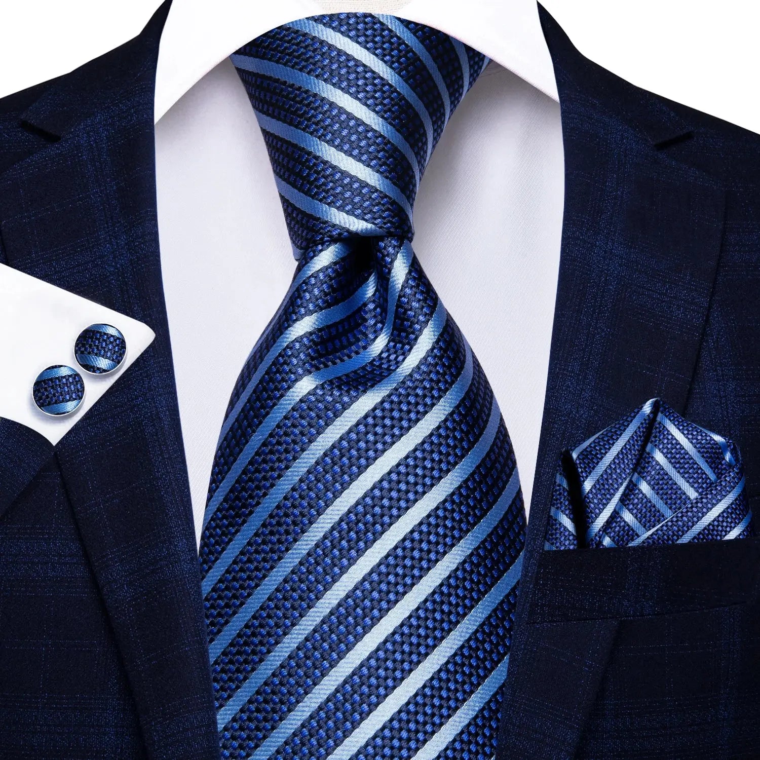Designer tie set with intricate paisley patterns.