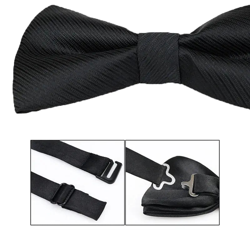 Stylish black bow tie with a polished look, perfect for weddings and galas.