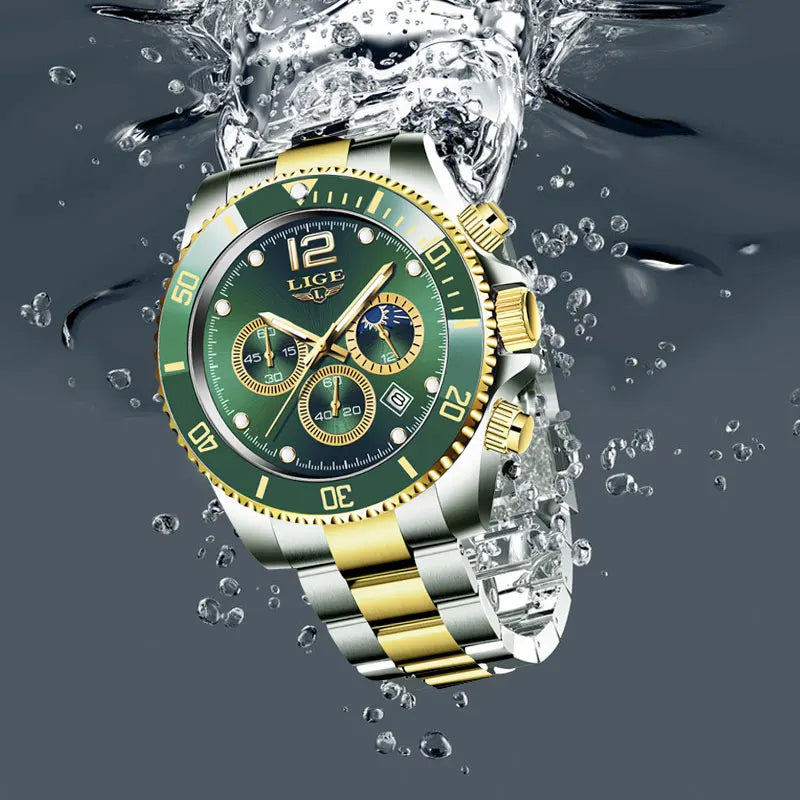 Close-up of LIGE watch showcasing its sleek hidden clasp design.