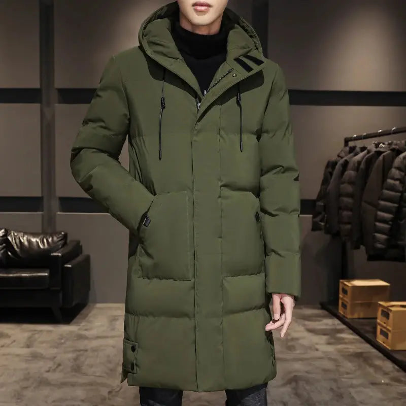 Winter Embrace parka in olive green, perfect for snow day outfits with practical features for harsh weather.