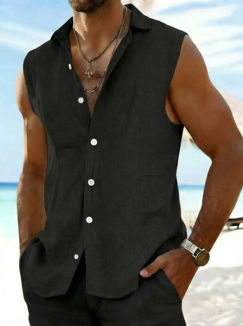 Men's Linen Sleeveless Vest