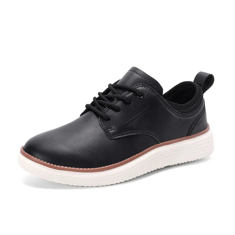 Premium leather oxford dress shoes with flat heel and sophisticated black finish