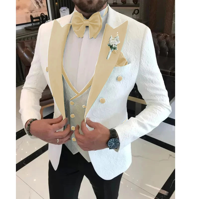 Groom wearing the floral suit, exuding sophistication and style.