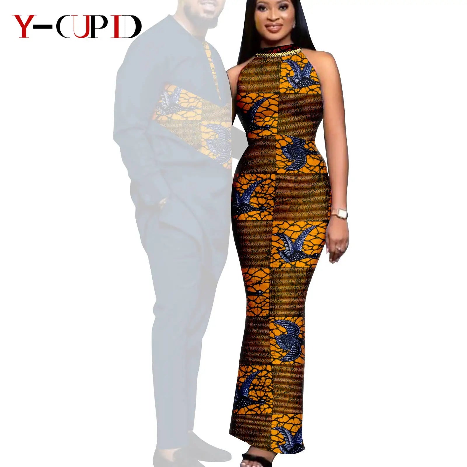 African Print Dresses for Women Couple Matching Clothing for Wedding Men Outfits Dashiki Top and Pants Sets Bazin Riche Y23C030
