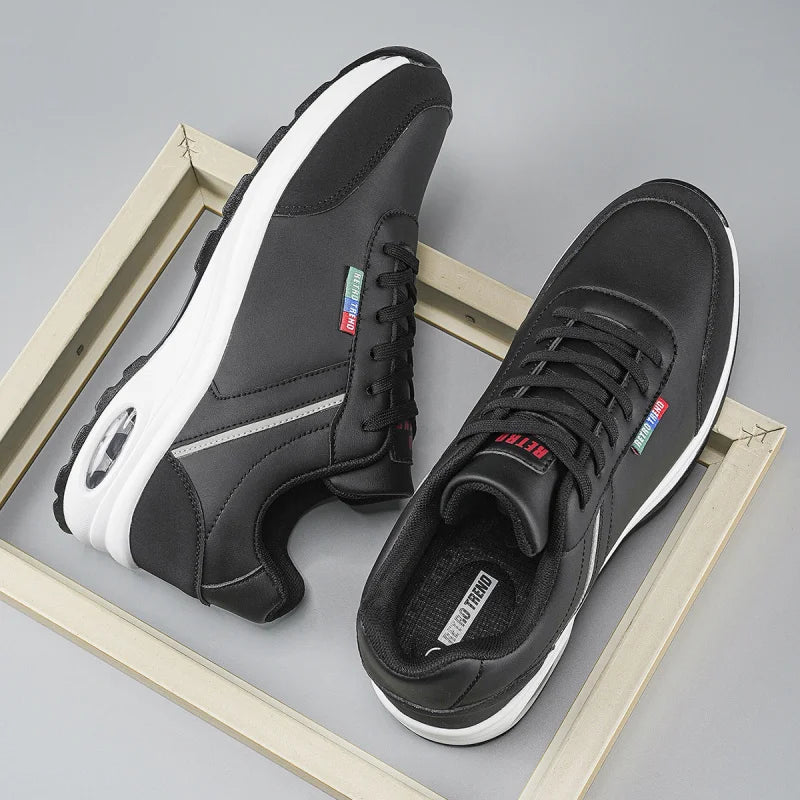 Sneakers showcasing waterproof polyester upper for rainy days.