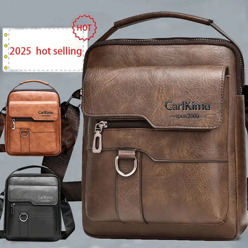 Black PU leather crossbody bag for men with adjustable strap and sleek professional design