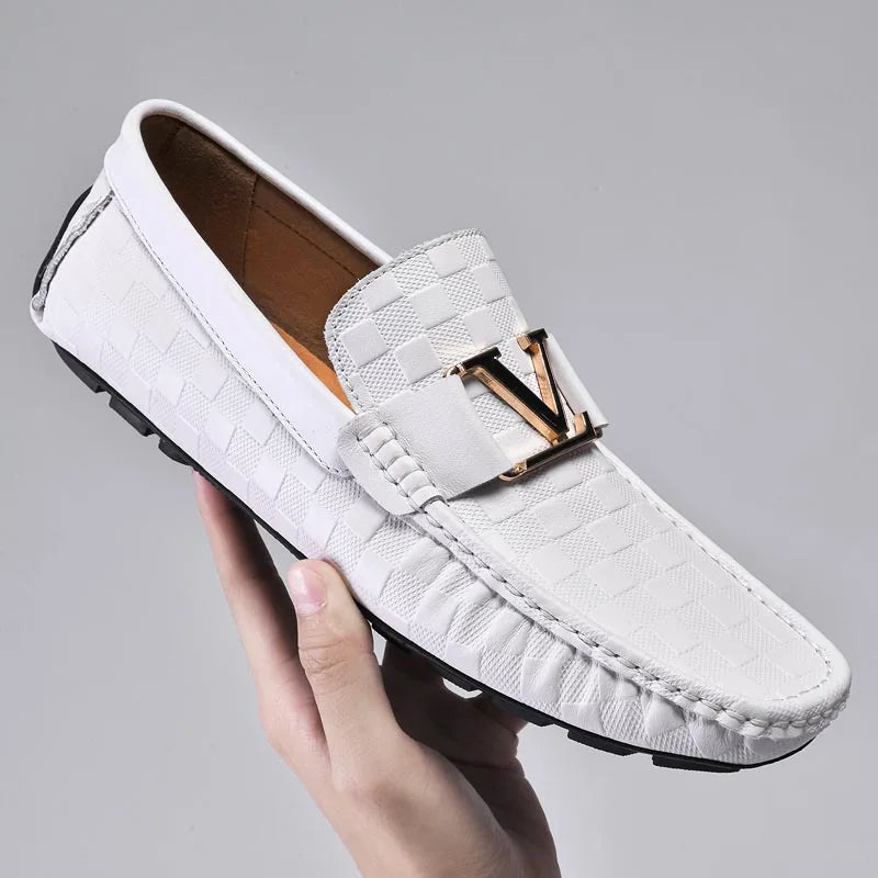 Business professional leather loafers with breathable construction and textured crocodile pattern