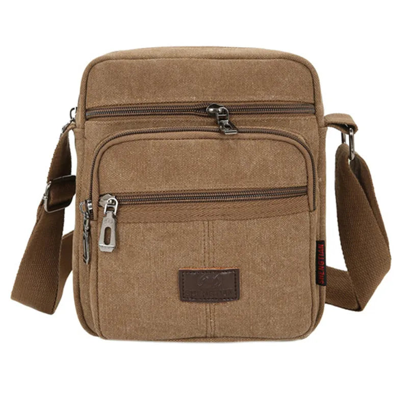 Smart casual crossbody bag in durable waterproof canvas with multiple storage pockets and flap top