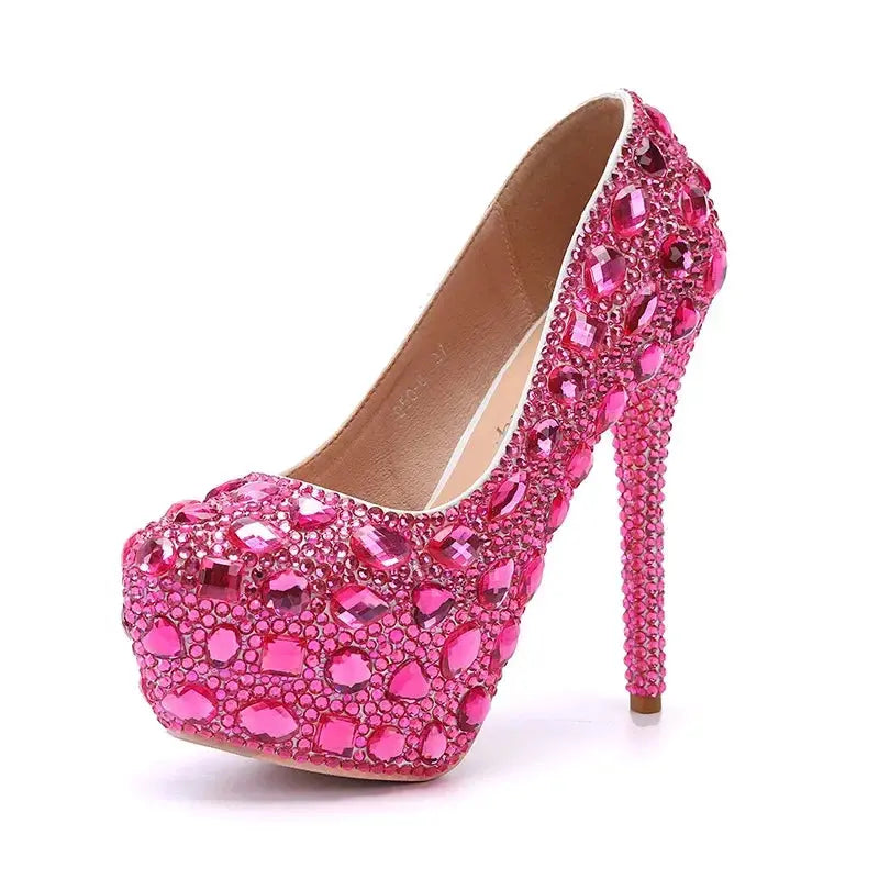 Midnight Twinkle pumps displayed on a stylish pedestal for a fashion showcase.