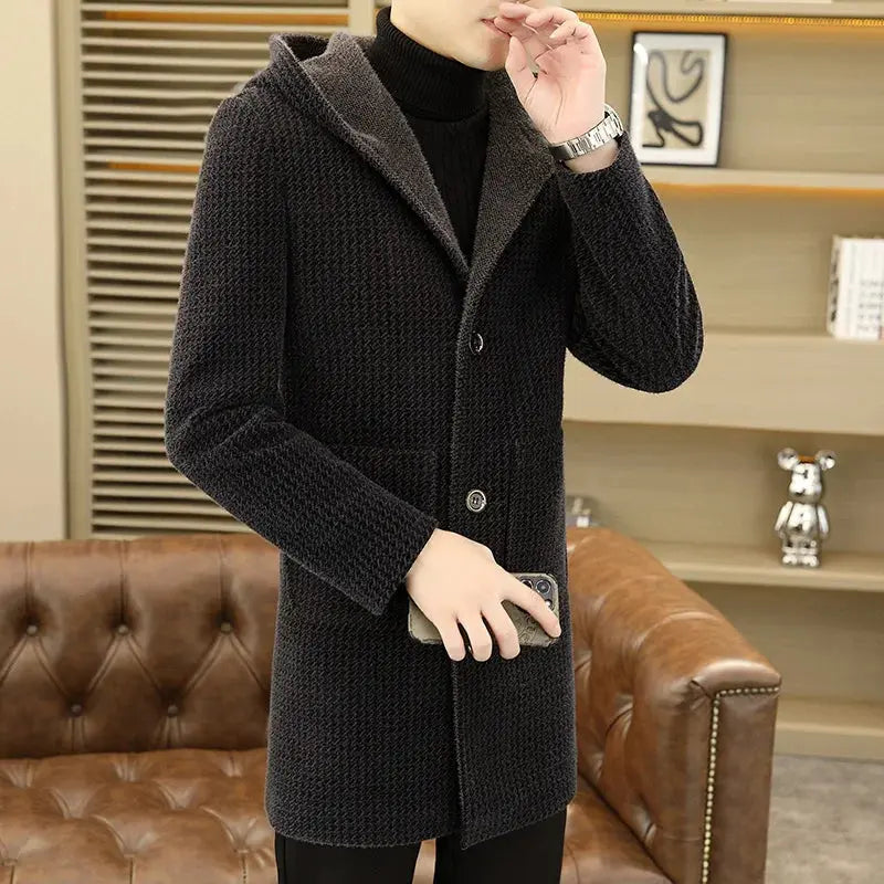 Casual look of the mink wool overcoat paired with winter accessories for a chic outfit.