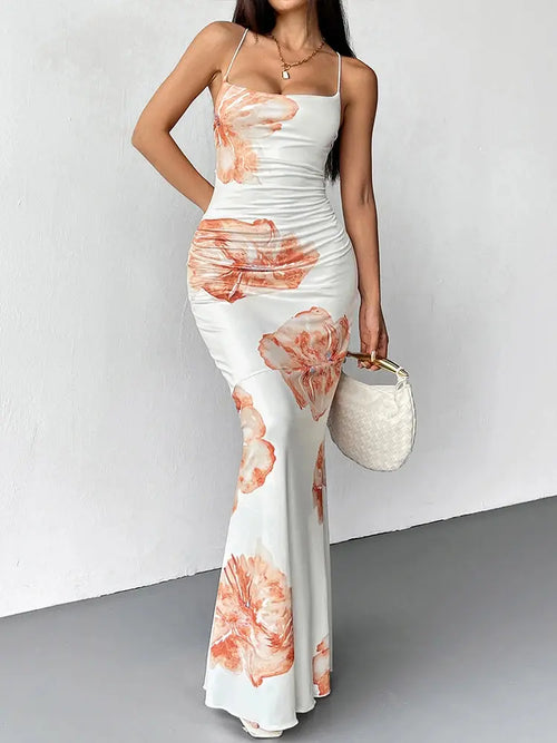 Close-up of lace-up neckline detail on the Breeze Through Summer Nights dress.