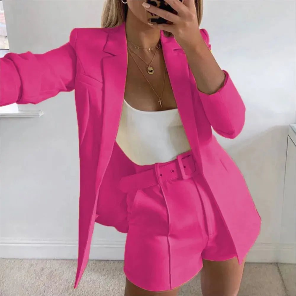Navy blazer with sharp lapels, designed for professional yet playful occasions.