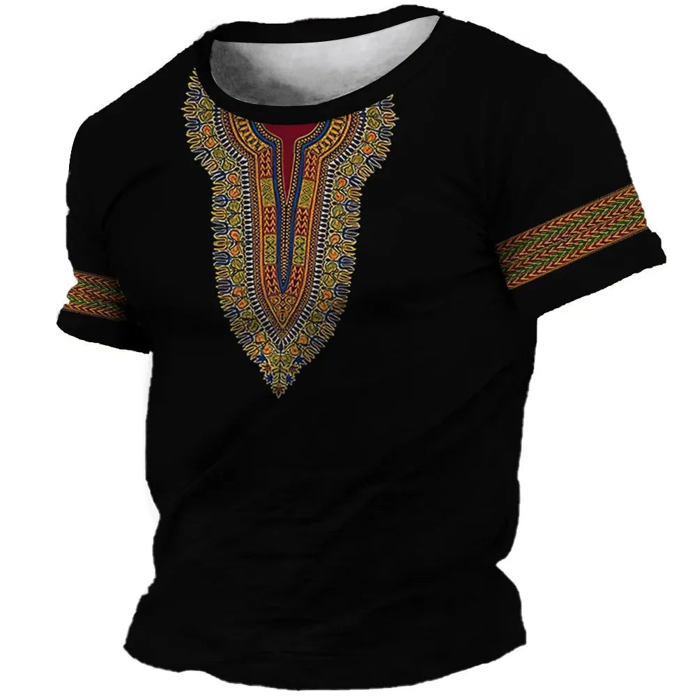 African Print Hip Hop Round Neck Short-Sleeve T-Shirt