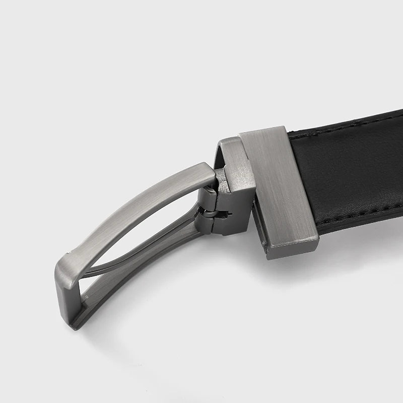 Reversible belt displayed in rich brown, perfect for casual outfits.