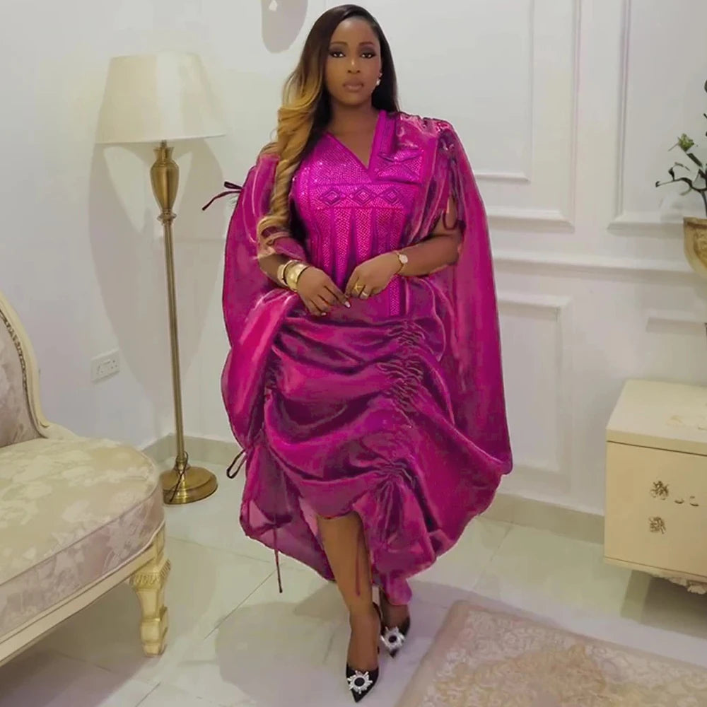 Traditional African Dresses For Women Dashiki Embroidery Maxi Robe Plus Size Boubou 2 PCS Set Clothes Wedding Party Evening Gown