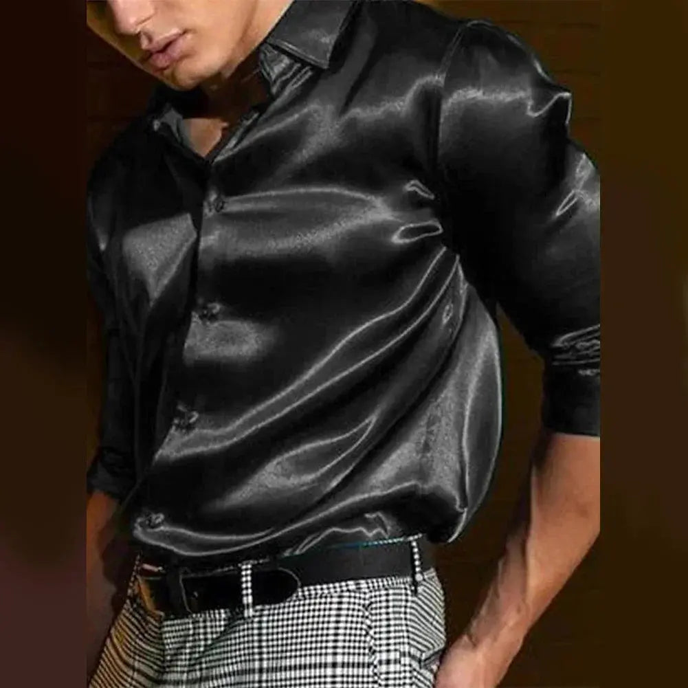 Flat lay of the premium satin shirt, showcasing its luxurious sheen and sophisticated style.