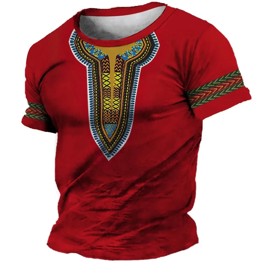 African Print Hip Hop Round Neck Short-Sleeve T-Shirt
