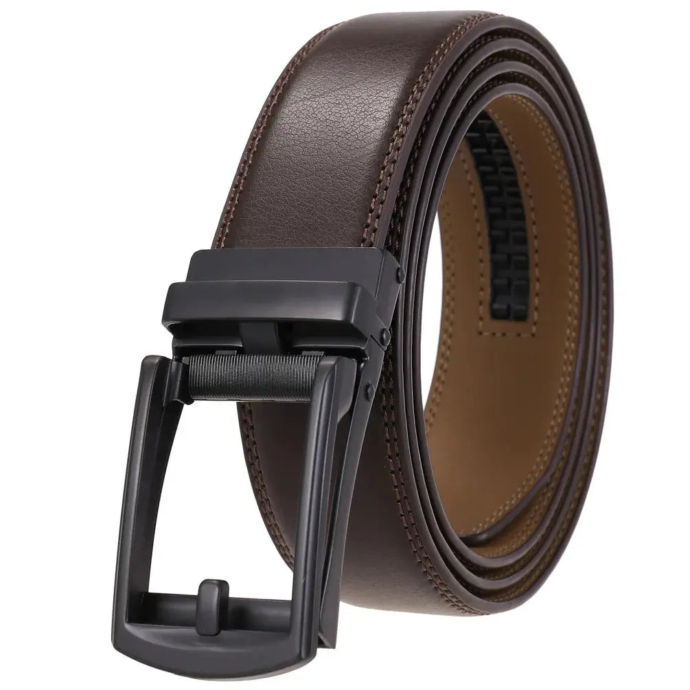 Automatic buckle on a stylish leather belt, perfect for men's fashion.