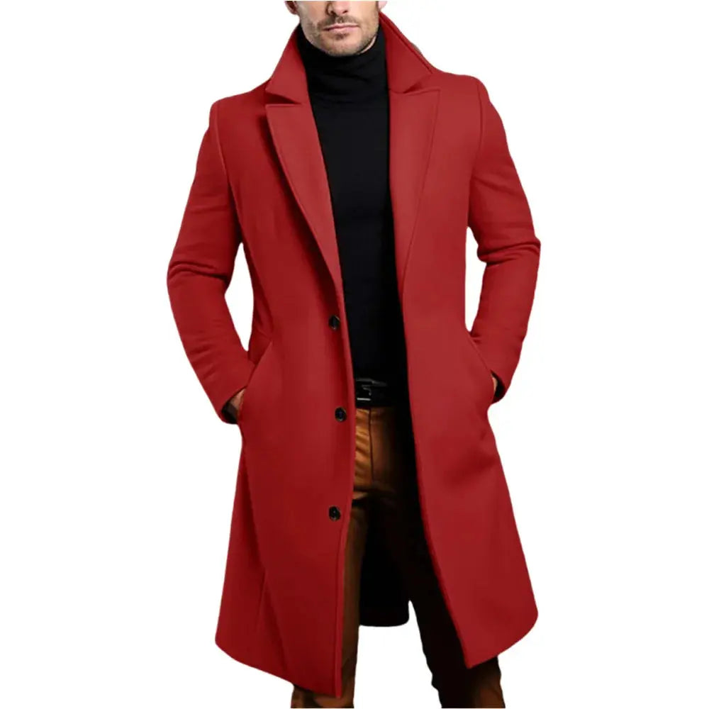 Elegant mid-length coat in charcoal gray, combining comfort and modern tailoring.