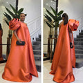 Enchanting rose gala gown in taffeta with 3D floral embellishments and one-shoulder design.