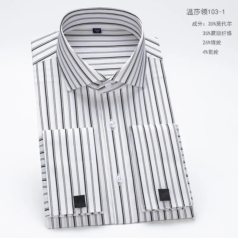 Luxurious modal fiber dress shirt featuring Windsor collar and sophisticated French cuffs