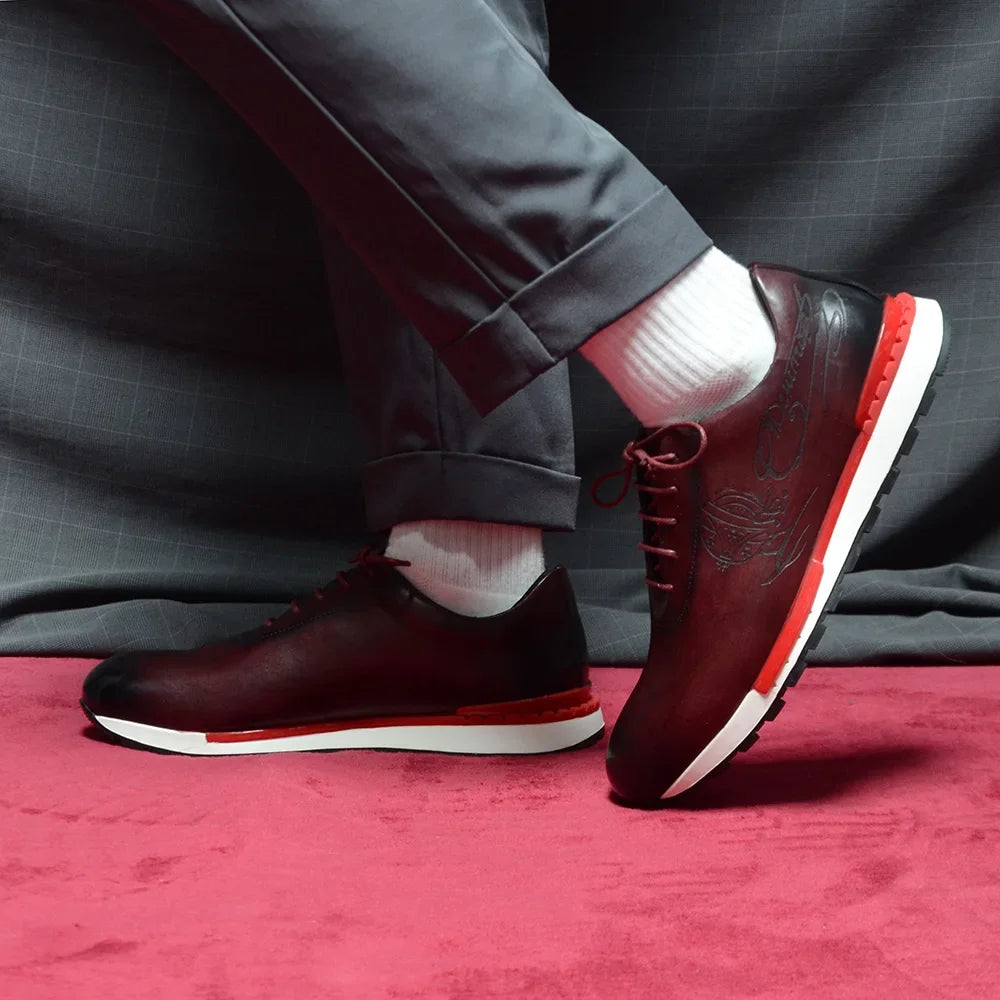Refined Elegance burgundy oxford shoes featuring whole cut leather design and subtle totem detailing
