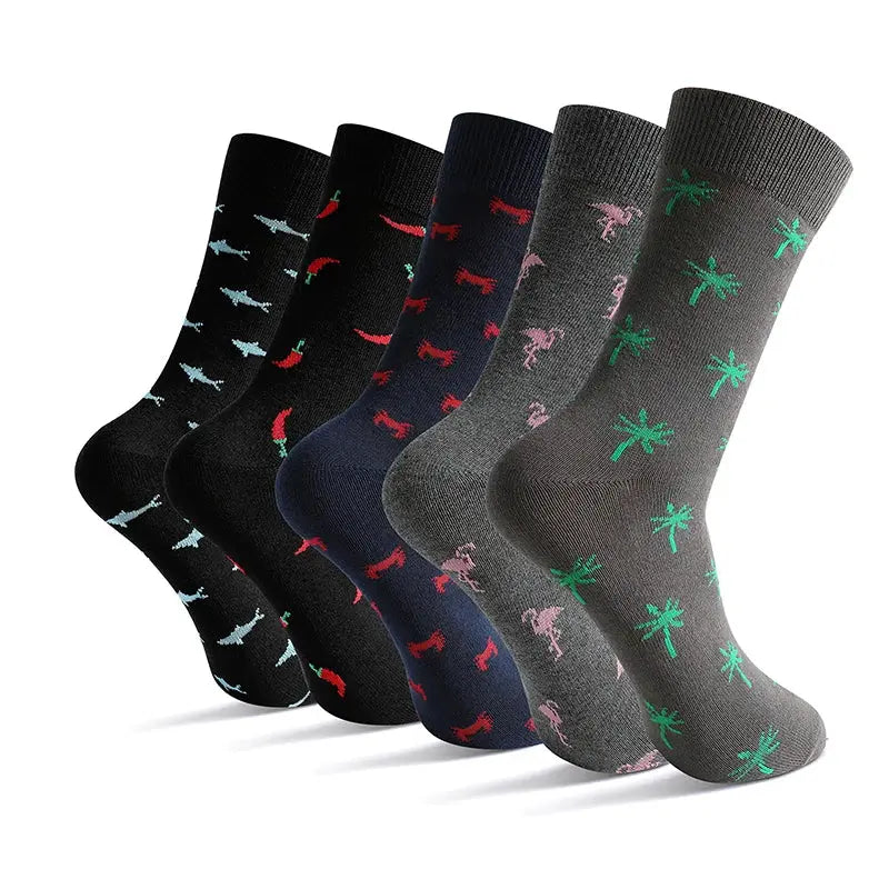 Close-up of colorful animal cartoon designs on day-long comfort socks.
