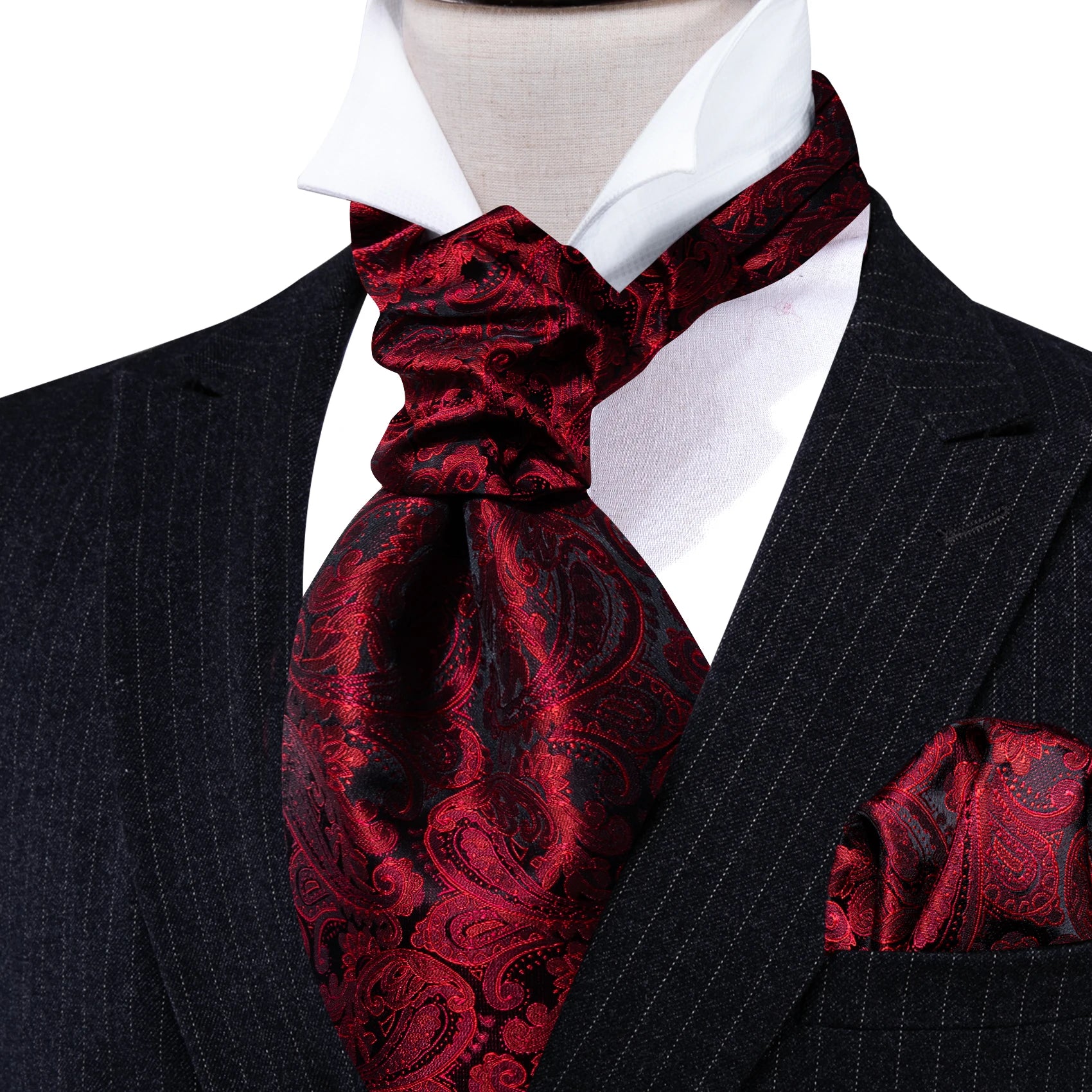 Elegant gentleman's cravat gift set in silk with coordinated handkerchief and cufflinks