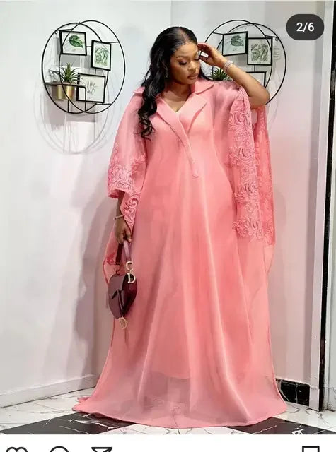Elegant African Party Maxi Gown – 3/4 Sleeve Dashiki Dress
