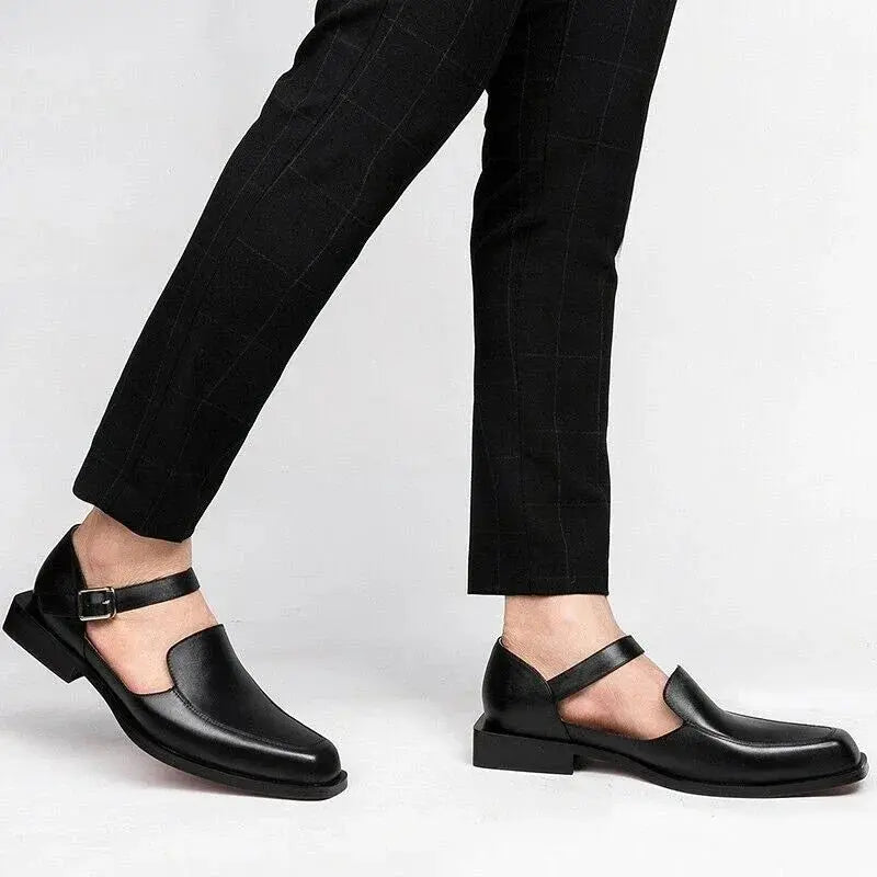 Close-up of PU leather material showcasing the polished finish of the sandals.