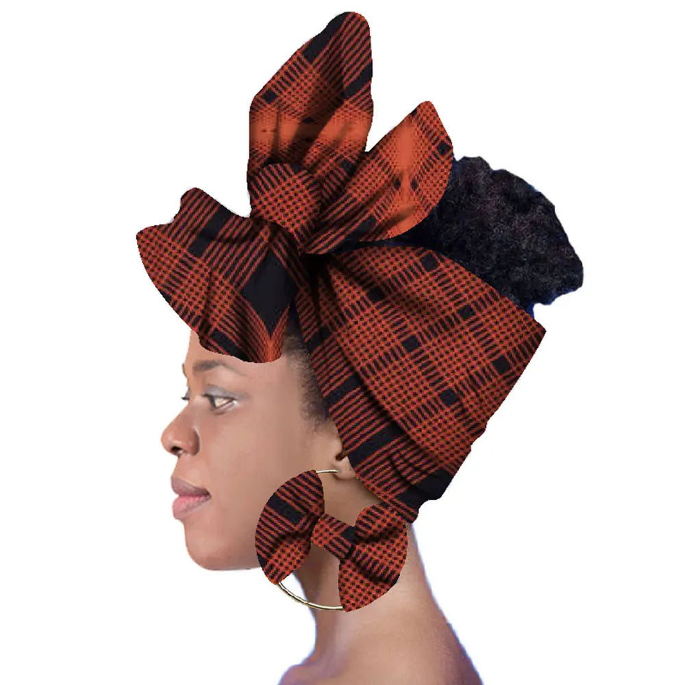 2024 Fashion African Head Scarf And Warrings 2 Pieces Women African Clothing Bazin Rich Headwear Wax Ankara Hairband SP018