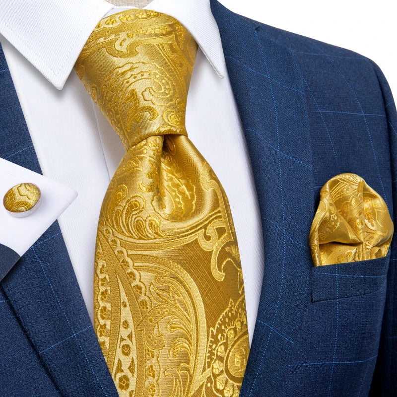 Designer crafted silk tie set featuring intricate paisley weave pattern