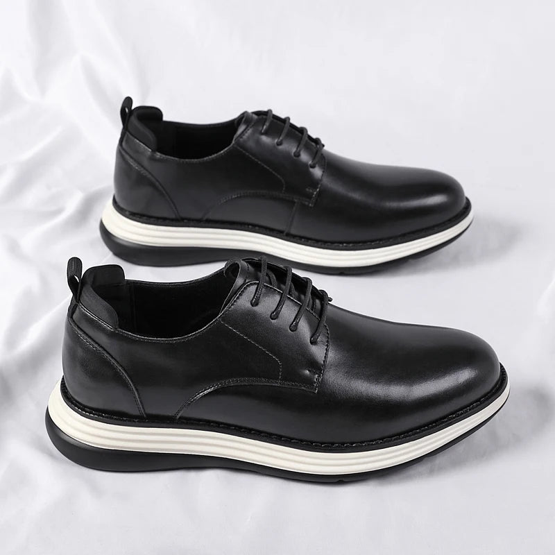 Classic solid pattern leather dress shoes featuring cushioned PU insole for all-day comfort