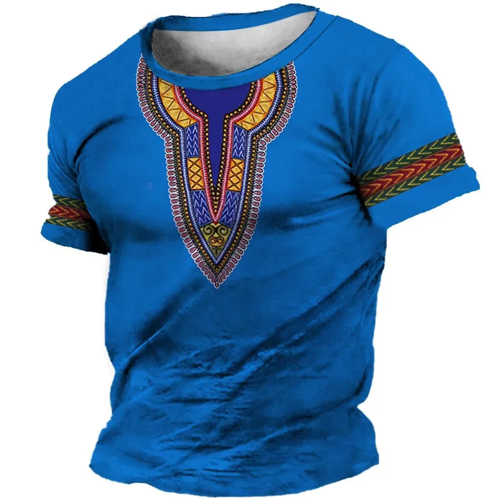 African Print Hip Hop Round Neck Short-Sleeve T-Shirt