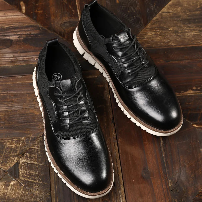 Black leather casual loafers with lace-up closure and all-day cushioned comfort