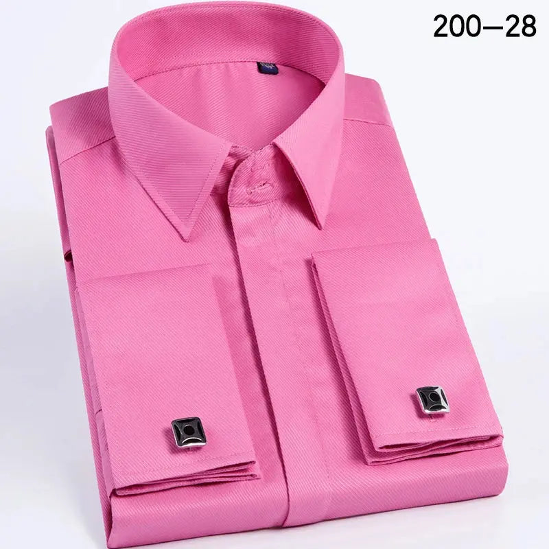 Seamless button placket on the elegant dress shirt.