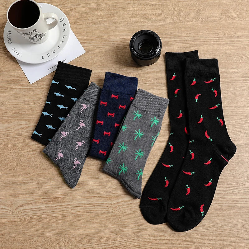 Brightly colored animal print socks designed for business casual wear.