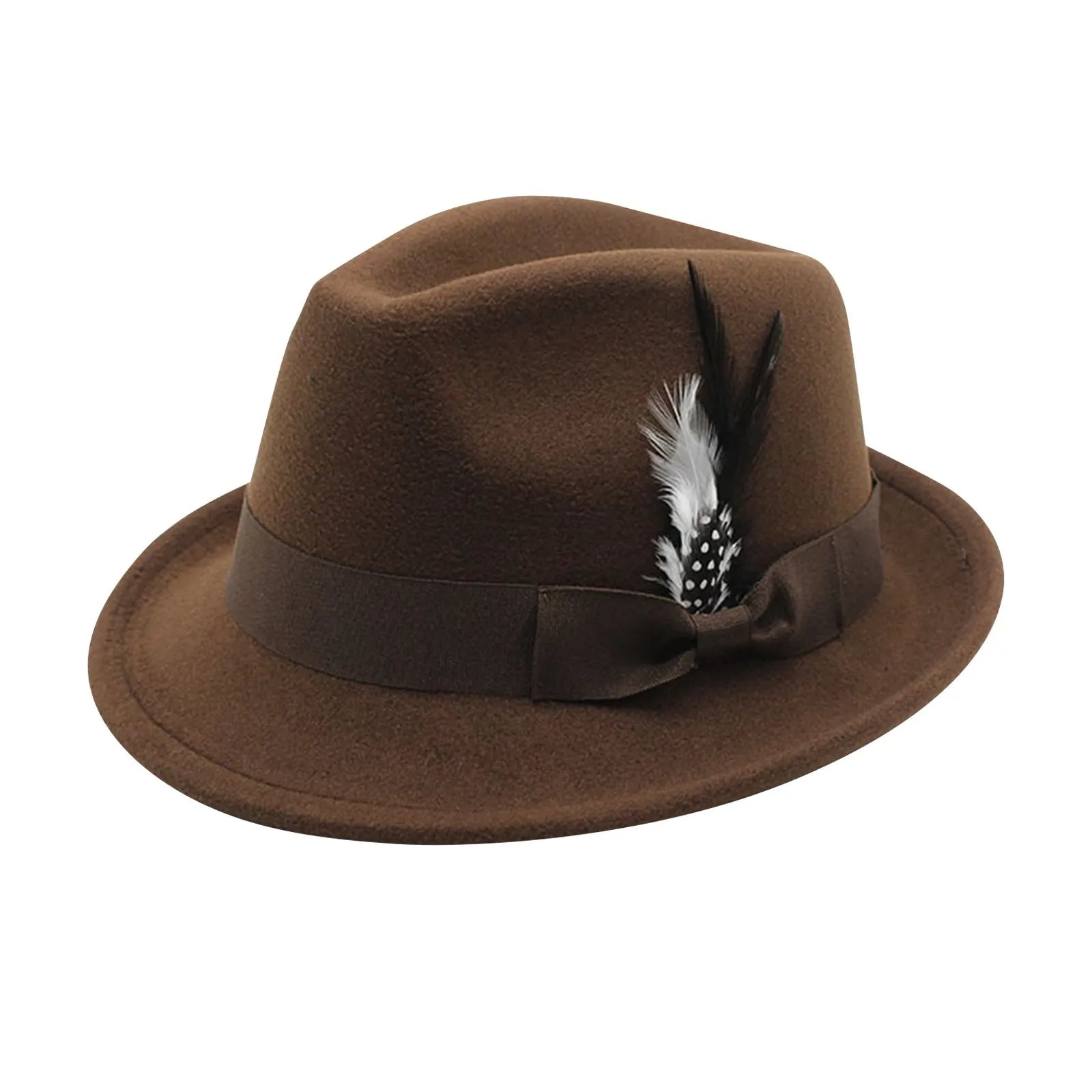 Unisex Autumn Serenade Fedora displayed on a rustic wooden table, perfect for festival fashion.