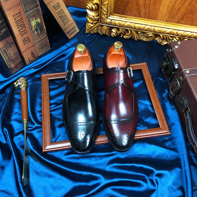 Premium leather monk strap shoes with durable rubber outsole for formal and casual wear