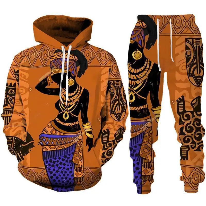 African Ethnic Style 3D Print Hoodies Pants Set Men Autumn Sweatshirts Sweatpants Two Piece Suits Outdoor Tracksuit Man Clothing