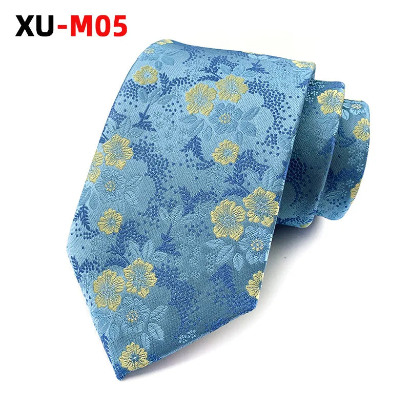 Purple jacquard tie styled with a blazer for a sophisticated look.