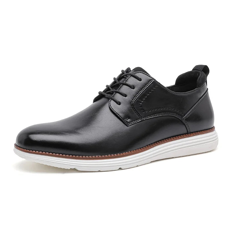 Patent leather mule dress shoes in extended sizing showing sleek profile and durable construction